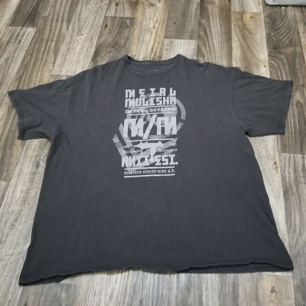 Vintage Metal-Mulisha Skull Shirt XL World Domination Uzi Black Faded